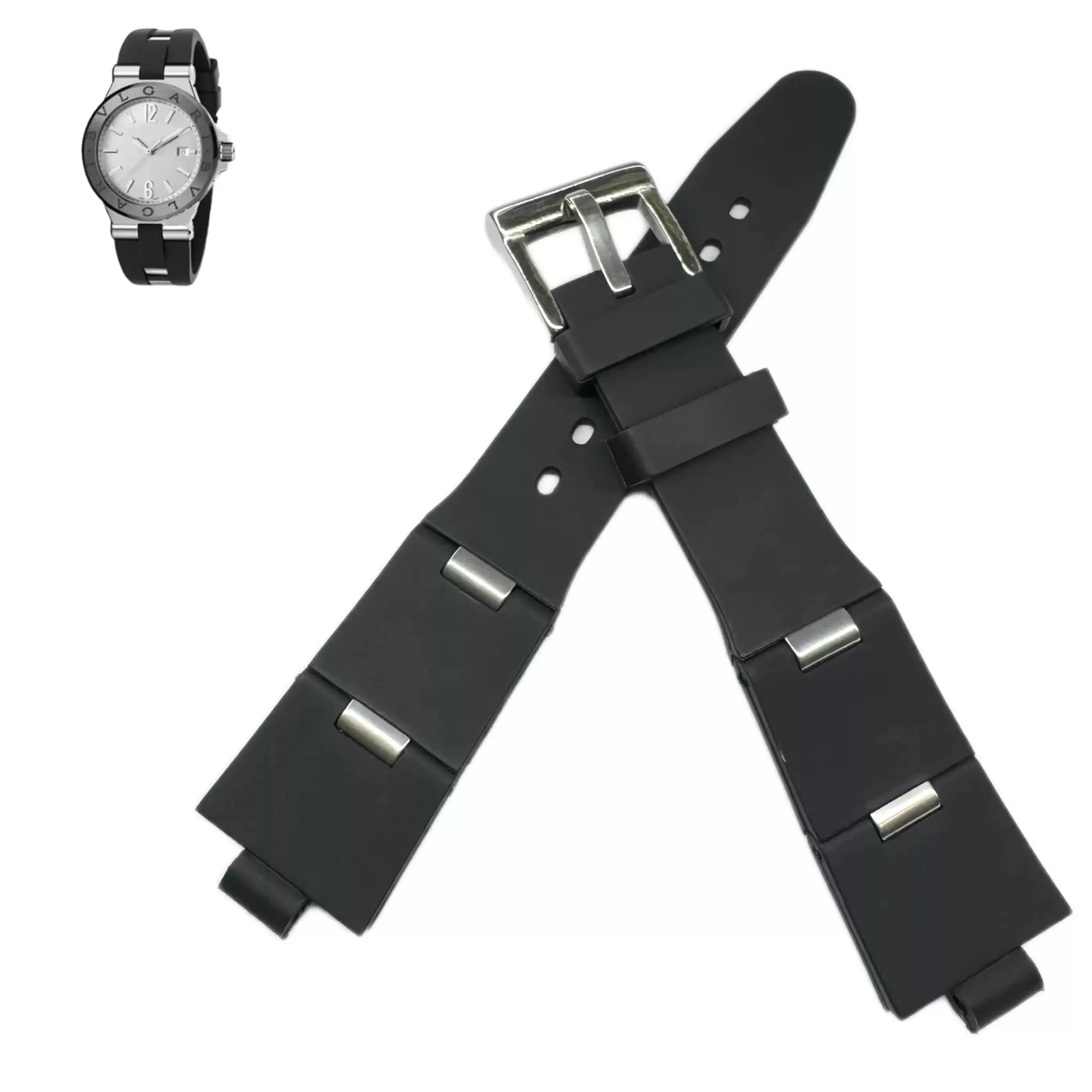 

22x8 24x8mm Rubber silicone strap for Bvlgari Watch Strap with notch DP42C14SVDGMT men's and women's Black Bracelet
