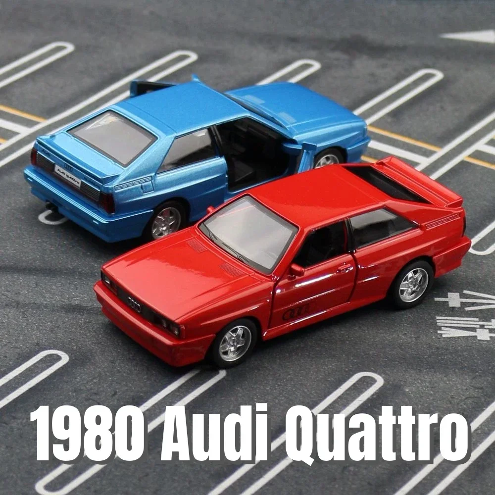 โมเดลรถยนต์ของเล่น Audi Quattro ขนาด1980นิ้วสำหรับเด็ก, ของเล่นขนาดเล็กแบบล้อลากประตูถอยหลังเปิดใช้งานคอลเลกชันโลหะหล่อขึ้นรูปโลหะสำหรับเด็กผู้ชาย