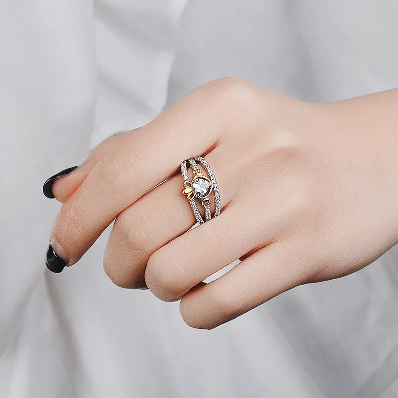 S925 sterling silver ring, classic crown plated 14k gold color separation ring, women's creative electric wedding jewelry