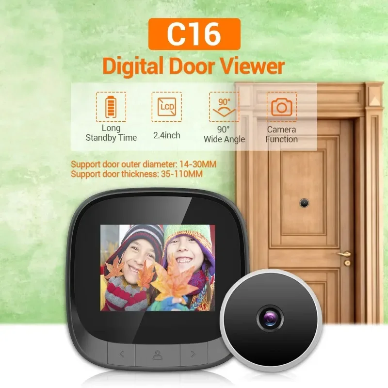 Kamera intip Pintu Digital 2.4 inci, kamera perekam pintu elektronik layar LCD IR, lubang intip pintu malam, penampil foto cerdas