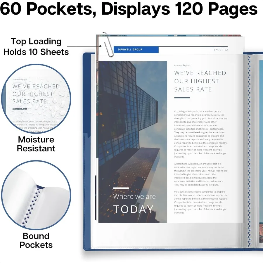 Presentation Binder 60Pocket Displays 120 Pages 8.5x11 Portfolio Binder with Plastic Sleeves Storage and Organizer for Document