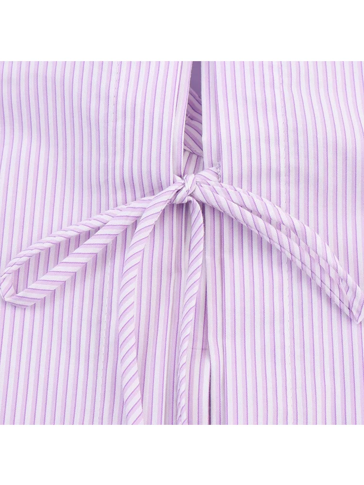 TFMLN 2025 قميص نسائي جديد عادية فضفاض كم طويل بلوزة مخططة كلاسيكية قمة الموضة النسائية القوس الخلفي الدانتيل يصل الشارع الشهير #3