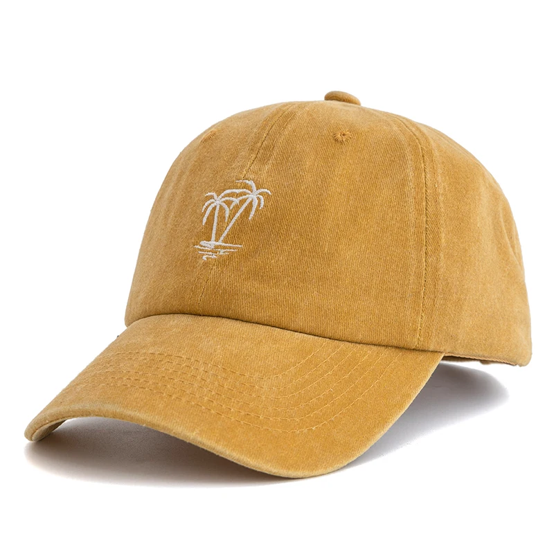 Neue Unisex Gewaschene Baumwolle Kappe Kokospalme Stickerei Vintage Baseball Kappe Männer Frauen Casual Outdoor Papa Hüte