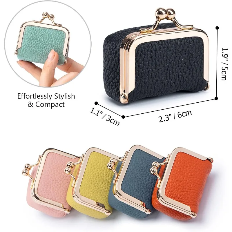 Genuine Leather Mini Jewelry Box Coin Purse for Women,Solid Color Kiss Lock Jewelry Case Organizer,Mini Travel Ring Box 1PC
