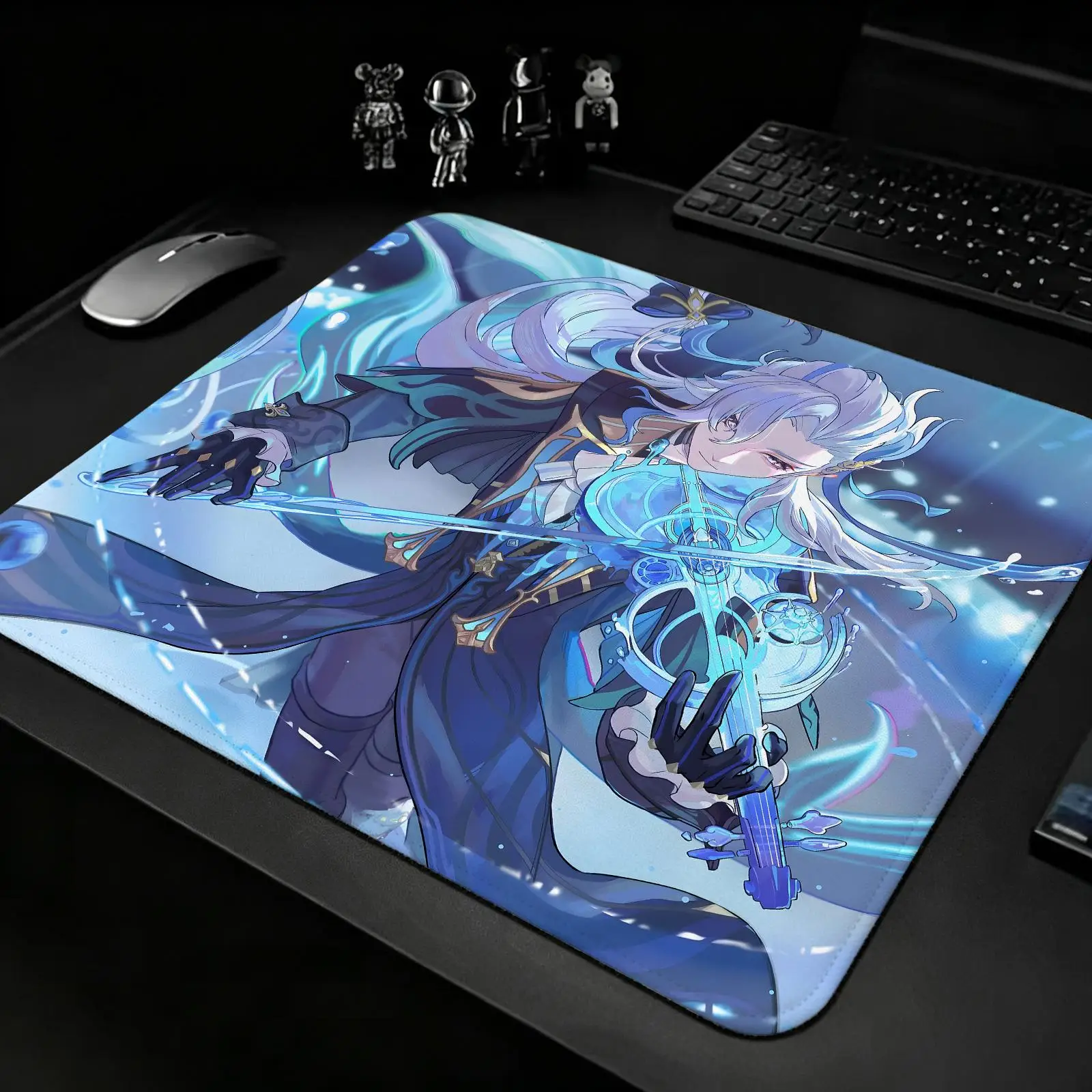 Gaming Mat,Reinforced Stitched Edge,genshin impact Neuvillette Portable Non‑Slip Pad for Laptop Office & E‑Sports Game Play