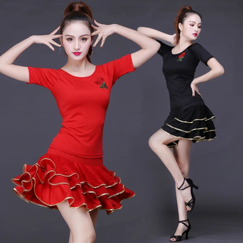 Gonna da ballo latino nera gonna a triplo pizzo da donna gonna da ballo professionale per danza classica quadrata da donna