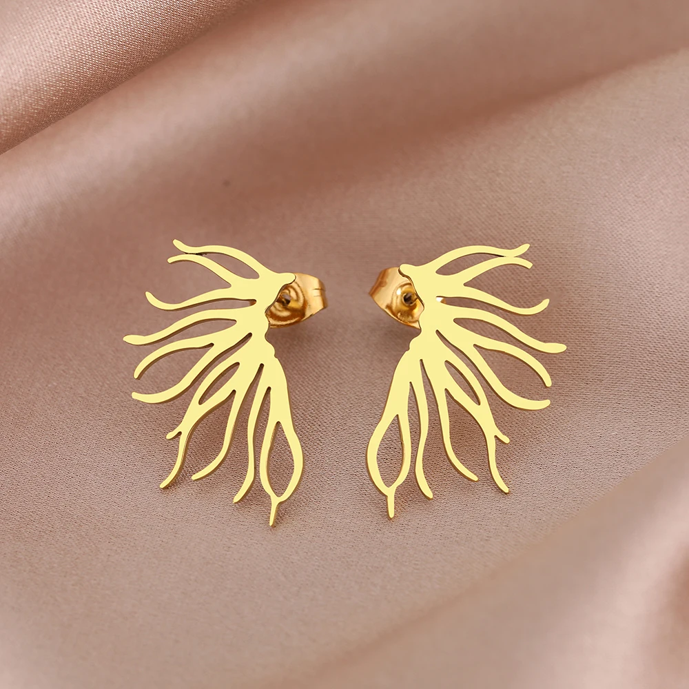 Stainless Steel Earrings Millennium Ginseng Design Charms Korean Fashion Stud Earrings For Women Jewelry Party Wedding Girl Gift