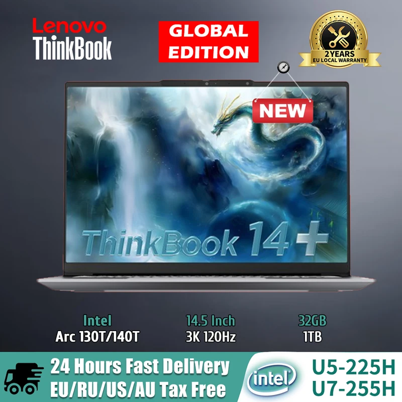 【2025 جديد】كمبيوتر محمول Lenovo ThinkBook 14+ U5-225H/U7-255H/U9-285H Arc 130T/140T 14.5 بوصة 3K 120 هرتز شاشة غير لامعة