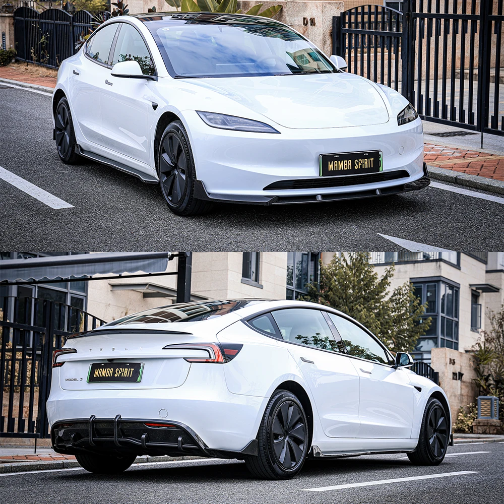 

For New Tesla Model 3 highland 2024 Real Carbon Fiber Front lip Side skirt Bumper Lip Rear Splitter Spoiler Body Kit Accessories