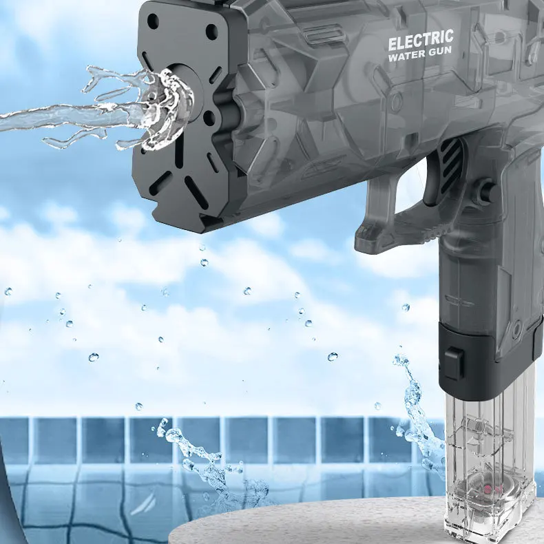 Pistola de água elétrica, blasters de água poderosos, pistolas automáticas de tiro contínuo com som, piscina de verão o