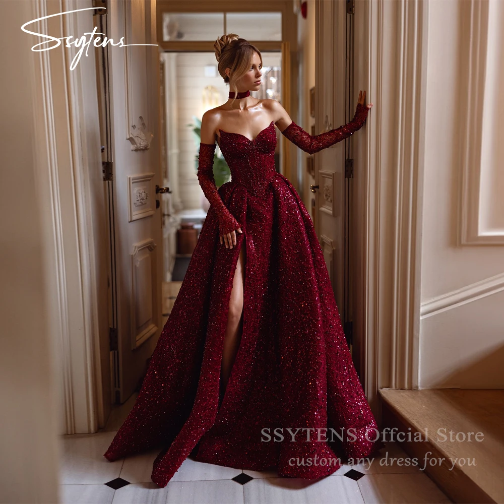 SSYTENS Burgundy Evening Dresses Saudi Princess Prom Dresses Customized Women Sweetheart Floor Quinceanera Abendkleid Luxury