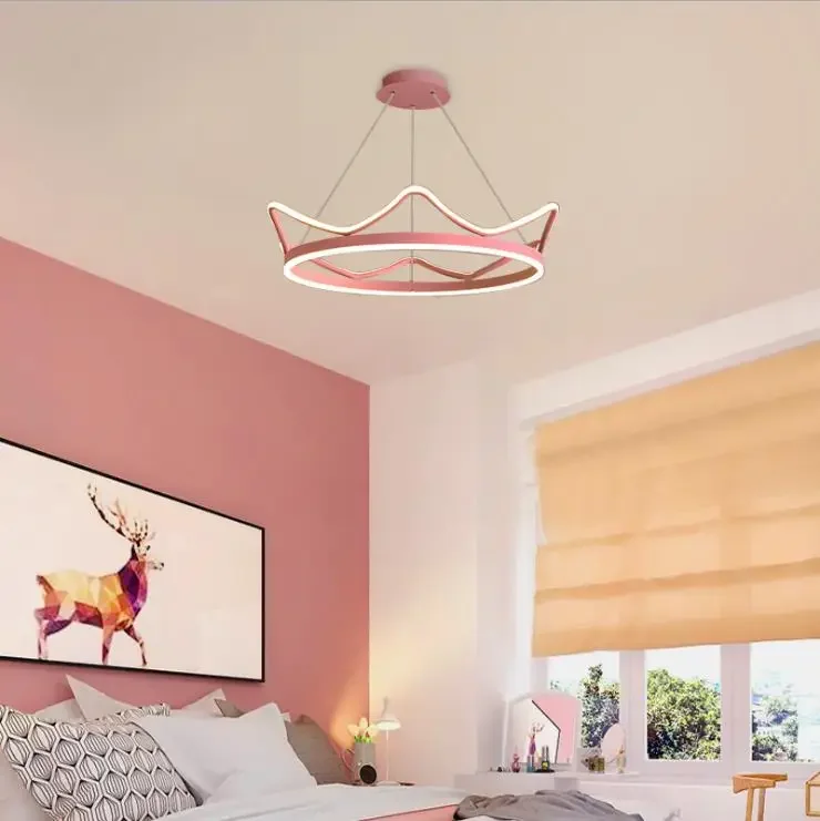 

New Living room Pendant lamp modern simple creative Nordic net red children's bedroom room light luxury romantic crown lamps