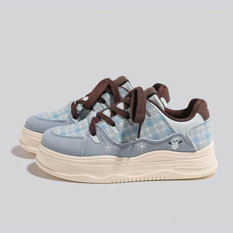 Women's Thick Bottom Sneakers Casual Spring New Style Large Head Fashionable Bread Versatile Flat Shoes Round Toe Ultra Leather