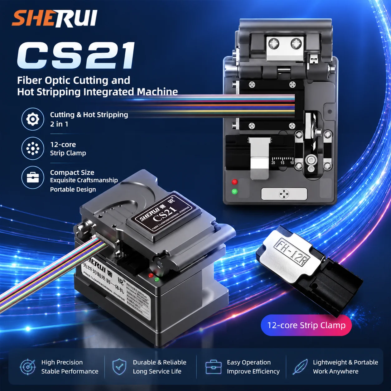 CS21 Fiber Cleaver and Hot Stripping Integrated Machine with Built-in Battery, High-Precision Blade Automatic Blade Return