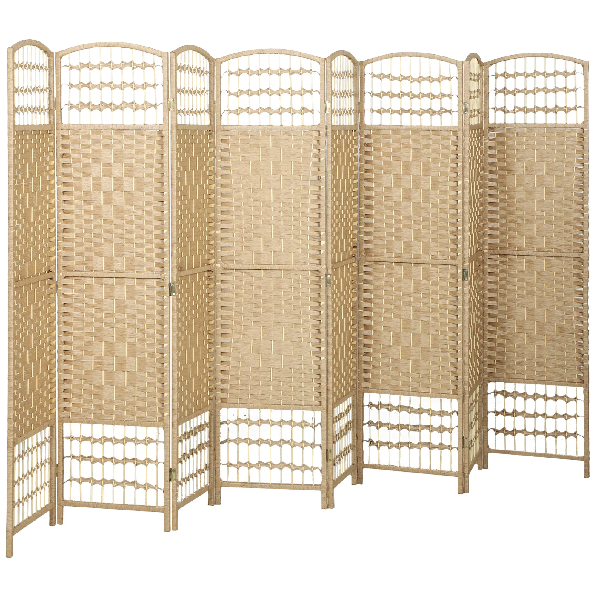 8 Panel Room Divider, Folding Privacy Screen, 5.6' Room Separator, Wave Fiber Freestanding Partition Wall Divider, Natural