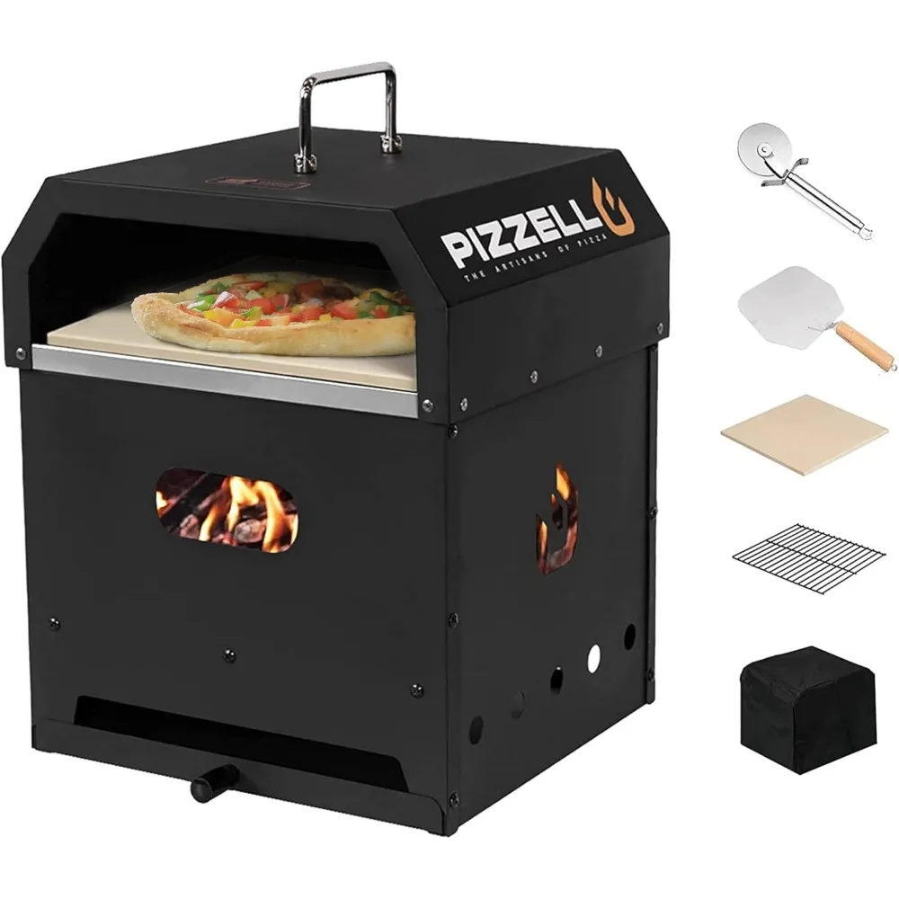 Outdoor Pizza Oven 4 in 1 Wood Fired 2-Layer Detachable Outside Ovens With Pizza Stone, Pizza Peel, Cover, Cooking Grill Grate