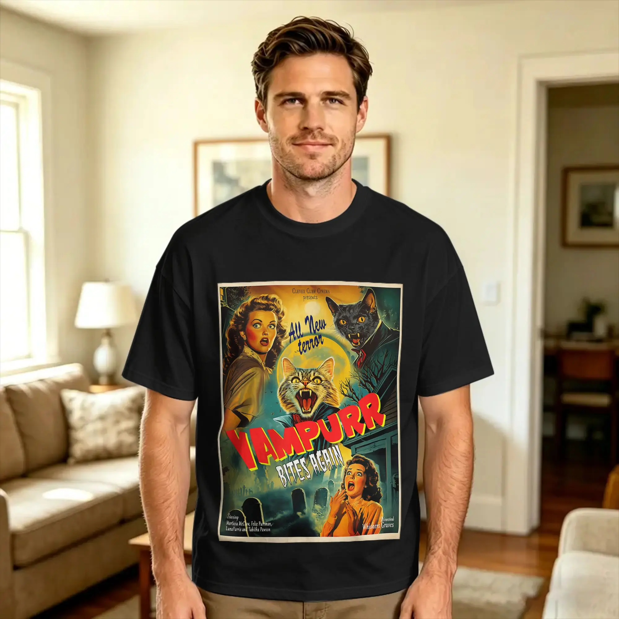 Funny Vampire Cat Dracula Halloween Costume Vampurr cat T Shirt  Hip Hop T-Shirts Short Sleeve Vintage Tops Summer Cotton Tees