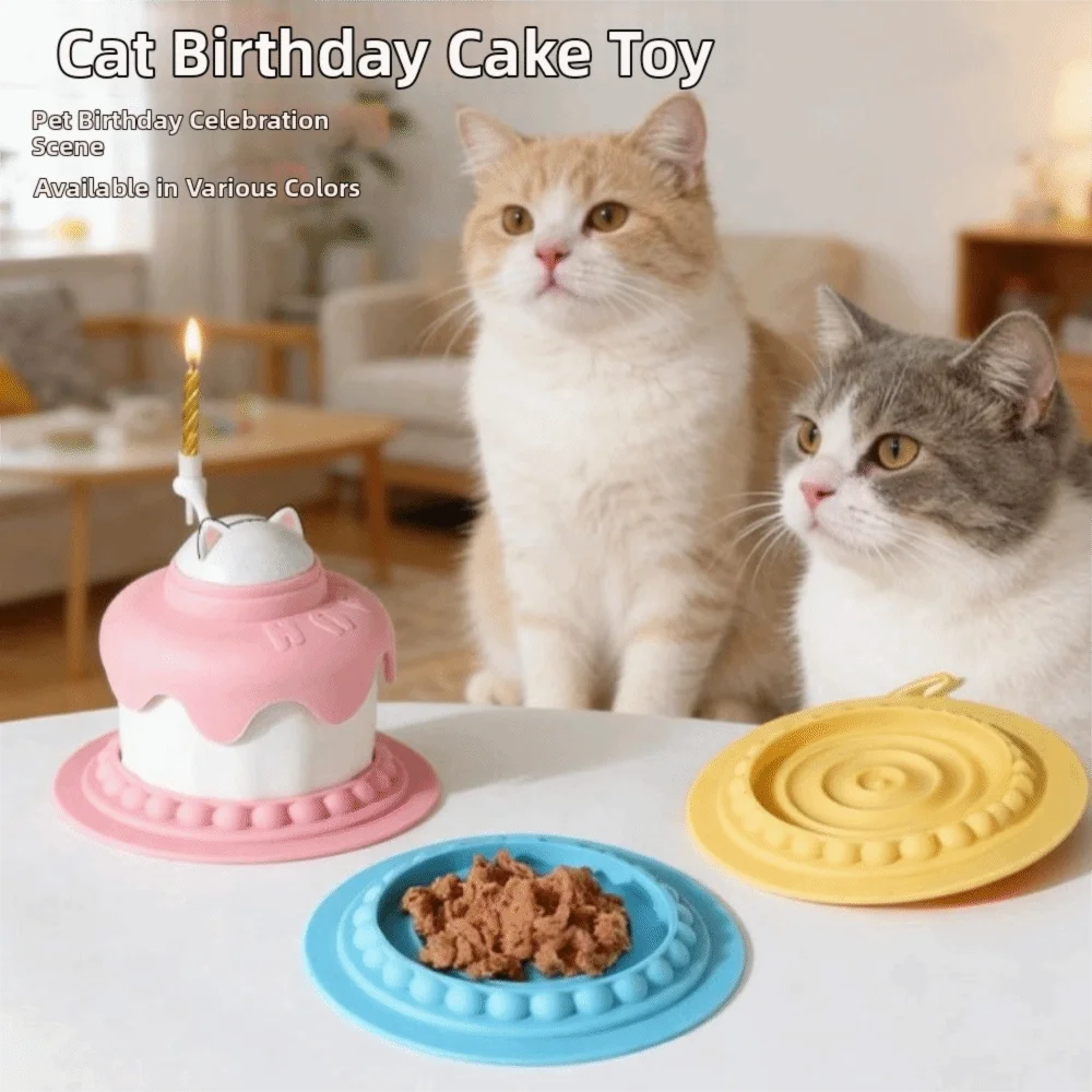 

Multi-functional Cat Birthday Cake Bowl Large Capacity Cartoon Shaped Pet Cake Bowl With Spoon Slow Feeder Bowl