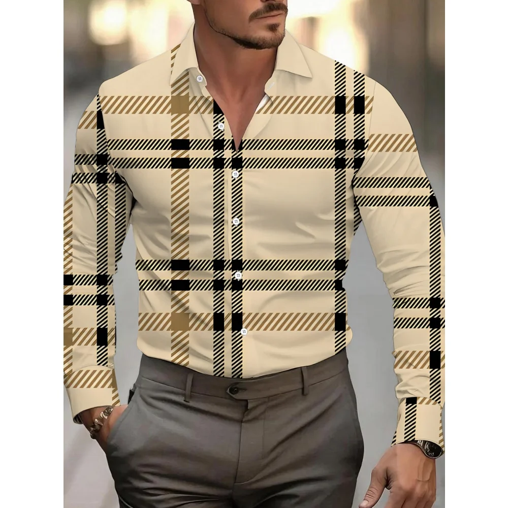 

Men's 3D Printed Plaid Striped Long-Sleeved Shirt Fashionable Men's Shirt Outdoor Casual Street Style Shirt Comfortable Fabric