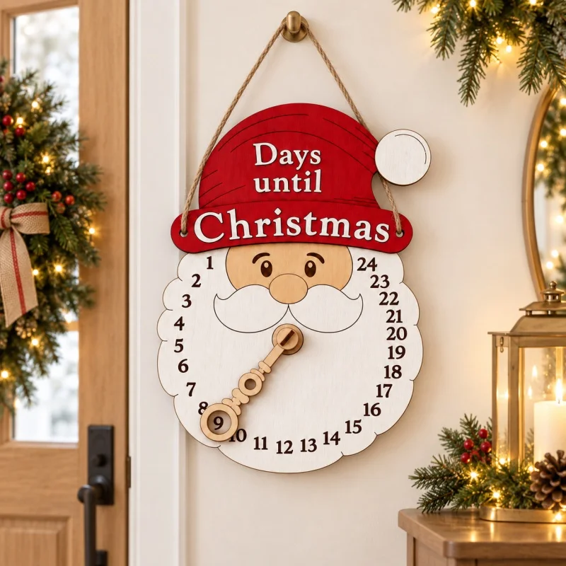 Christmas Advent Calendar Wooden Santa Days Until Christmas Countdown Door Hanger Rustic Farmhouse Rotating Home Wall Xmas Decor
