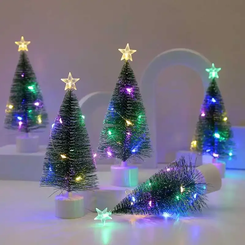 1-10PCS Mini LED Light Up Christmas Trees Battery Operated Tabletop Decor Electronic Candle Ornaments for New Year Holiday Gift