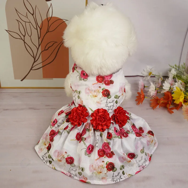 Pet Dress Dog Clothes Summer Rose Dress Cherry Top Teddy Pomeranian Cute Clothing Dog Clothes for Small Dogs Puppy