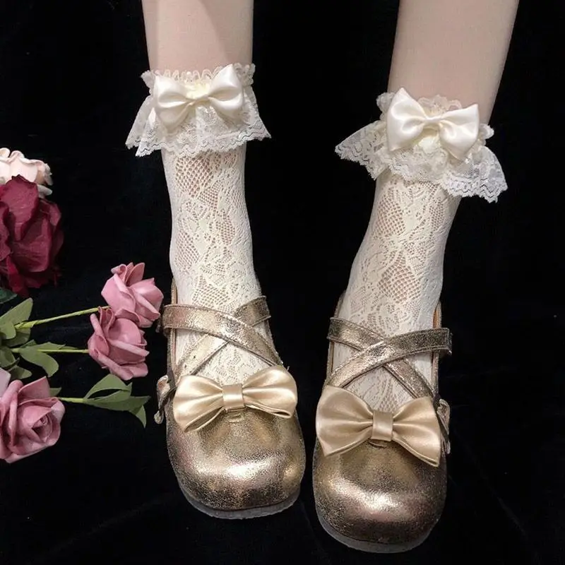 lolita stocking y2k short white socks beige white bow young network stockings for women socks girls