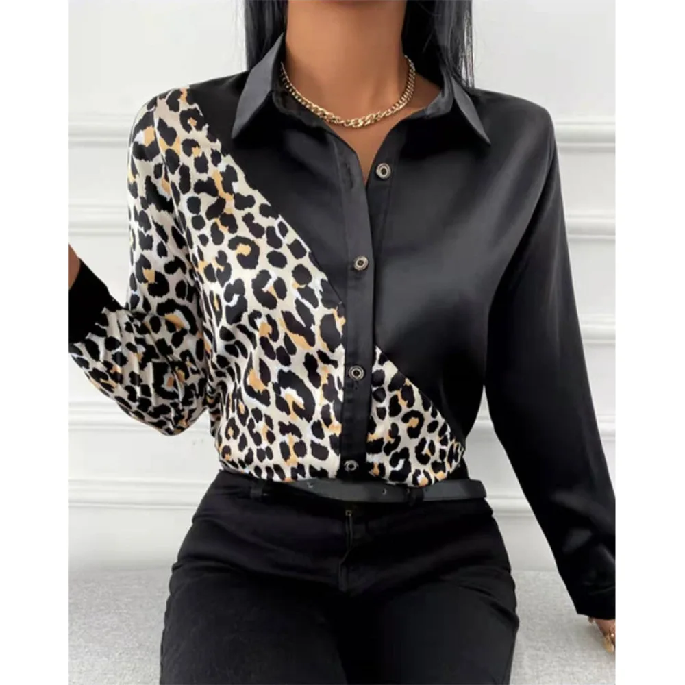 Woman's Clothing New Spring Fashion Shirts Internet Celebrity Tops Slimming Splicing Printed Leopard Print Shirts For Women.