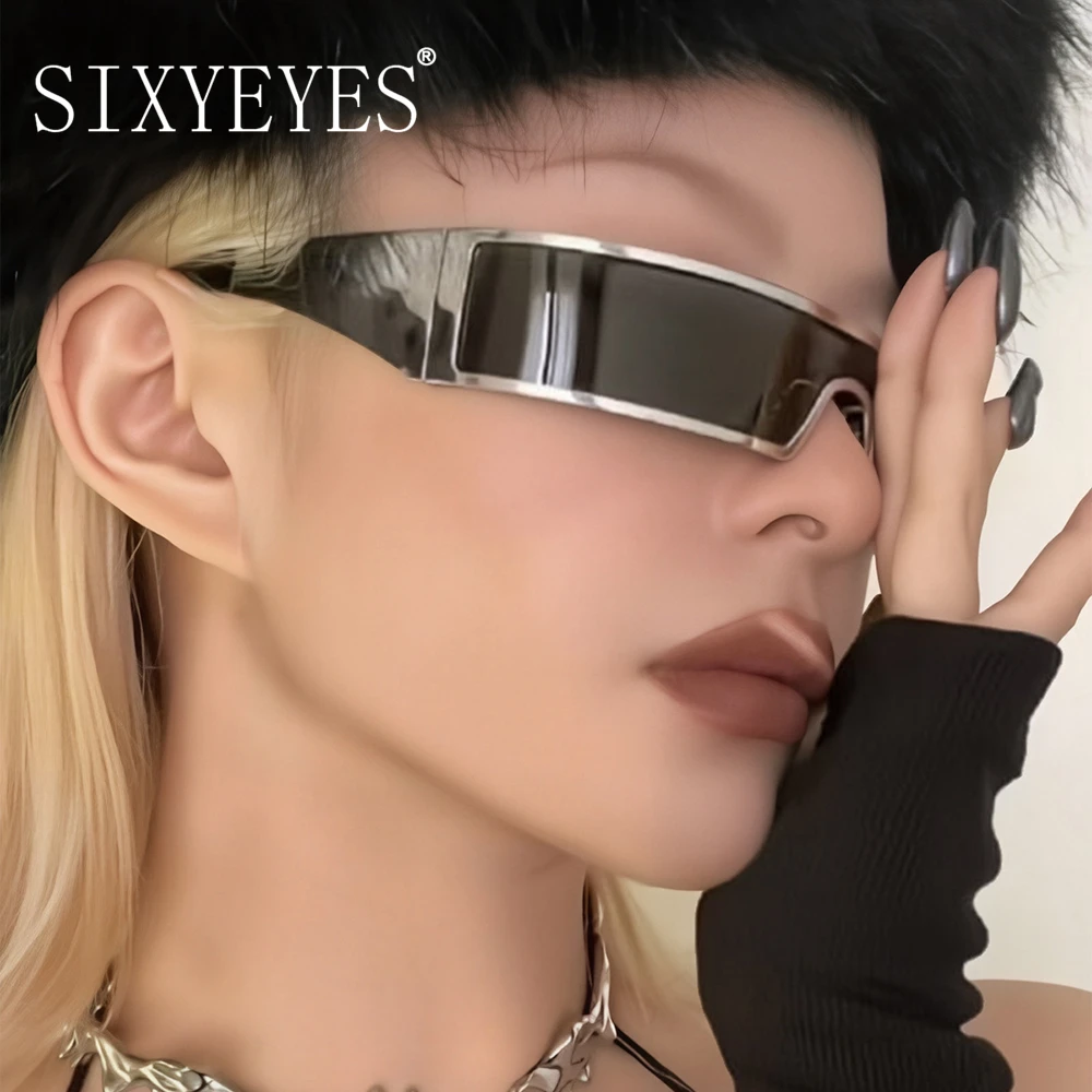 Punk-Einteiler-Rechtecksonnenbrille für Männer und Frauen, Modische Metall-Sonnenbrille, Futuristische Y2k-Schutzbrille, Party-Brillen, Sonnenbrillen – Detail 2