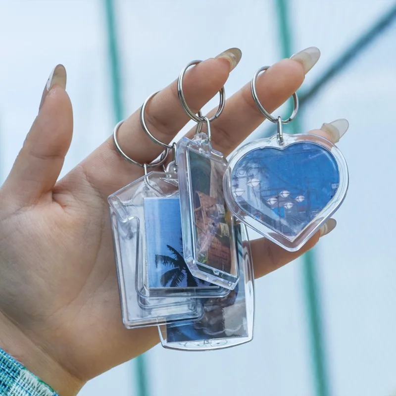 1/5/10/20pcs Car Transparent Photo Frame Keychain Snap-In Acrylic Blank Keyring Car Keychain Clear Blank Picture Pendant