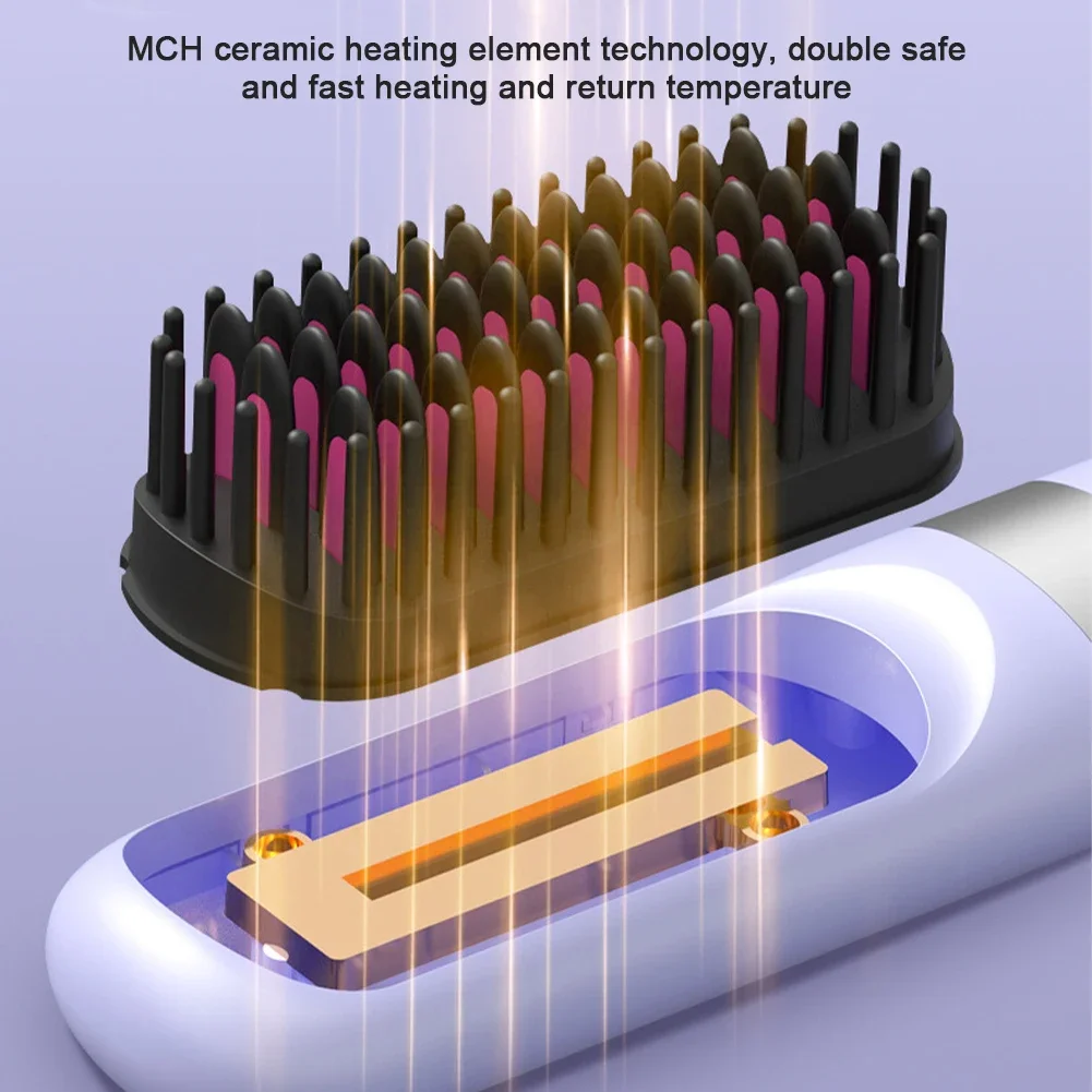 Plancha de pelo inalámbrica, peine caliente, calefacción de cerámica, cepillo eléctrico profesional, peinado suave, plancha, peine para el cuidado del cabello de iones negativos