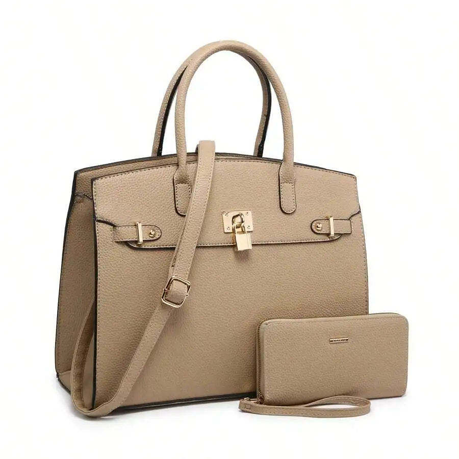Women's Fashion Handbag And Wallet Set With Adjustable Crossbody Strap Large Shoulder Bag And Small Clutch 2-Piece Combo, Metal