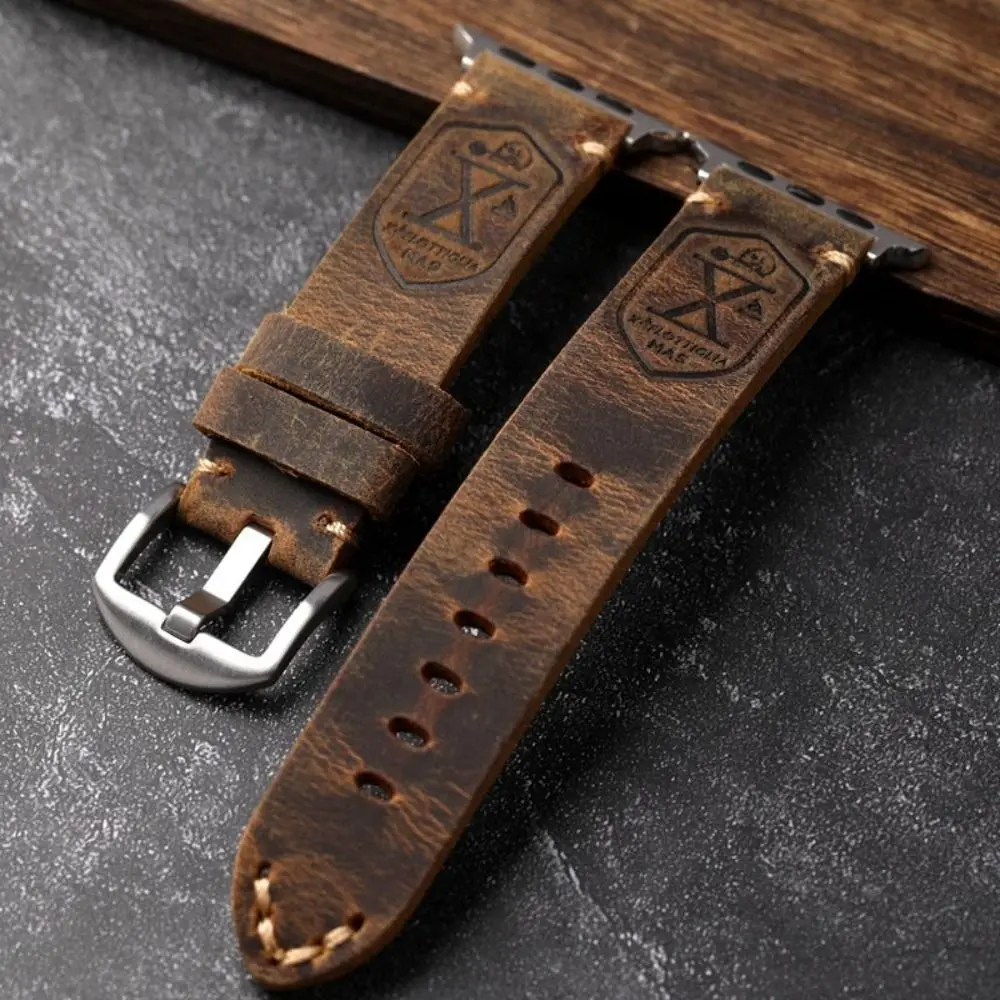 Crazy Horse Handmade Vintage Leather Strap 40MM 44MM 45MM 49MM Leather Leather Bracelet for Apple Watch 9 7 8 6 5 SE Ultra 2