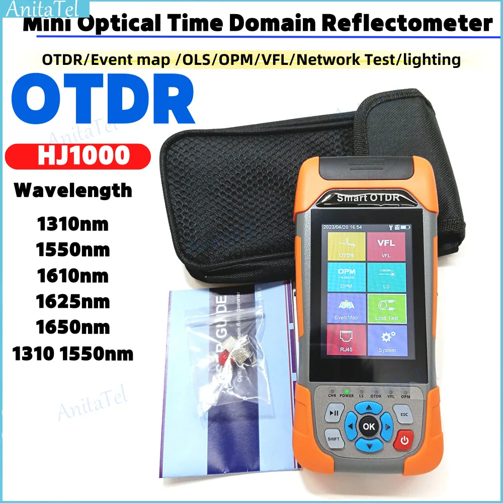 

MINI HJ1000 OTDR 1310/1550/1610/1625/1650nm 24/22dB OTDR Active Fiber Reflectometer Live Test VFL OLS OPM Event Map Ethernet