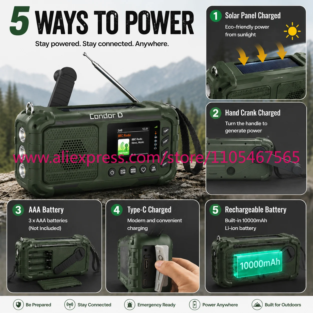 1PCS 10000mah Solar Hand Emerg - Emergency Radio Solar recension och pris