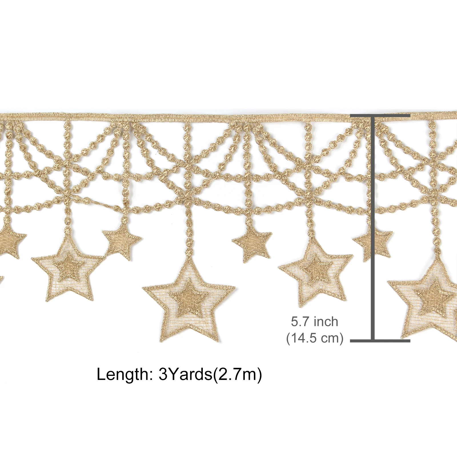 3 Yards Star Gold Lace Trim 14.5cm width  Tassels Fringe Ribbon Costume Party Textile Curtains Decor Clothes Accessories