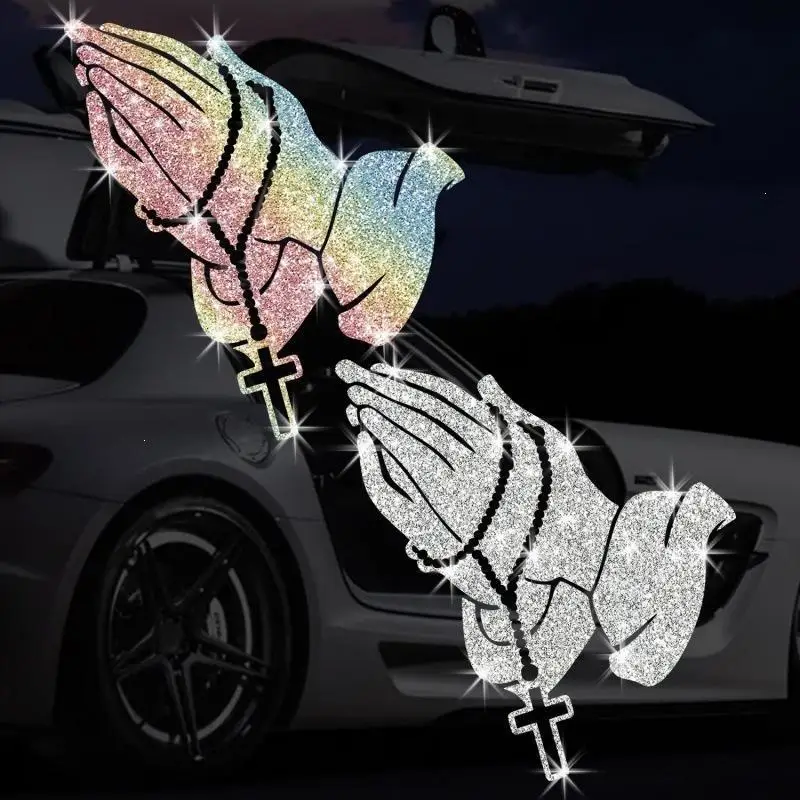 Glitter Gradient Praying Hands Car Sticker Waterproof For Car Window Laptop Wall Decor Faith Enthusiasts