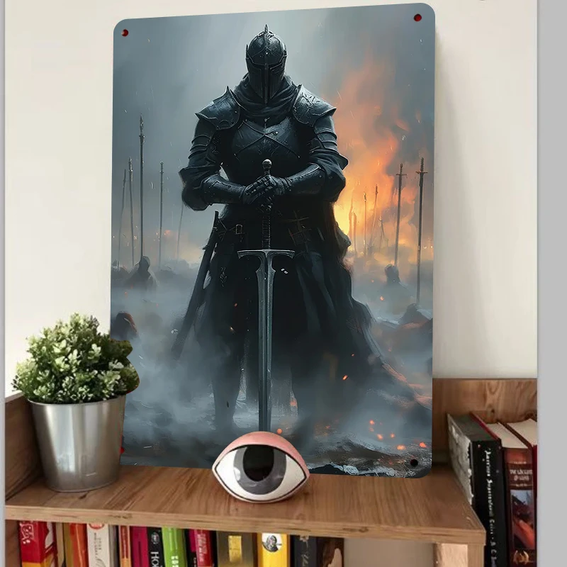 Dark Knight Battlefield Relic Metal Wall Art Medieval Armor Warrior Decorative Painting for Living Room Study