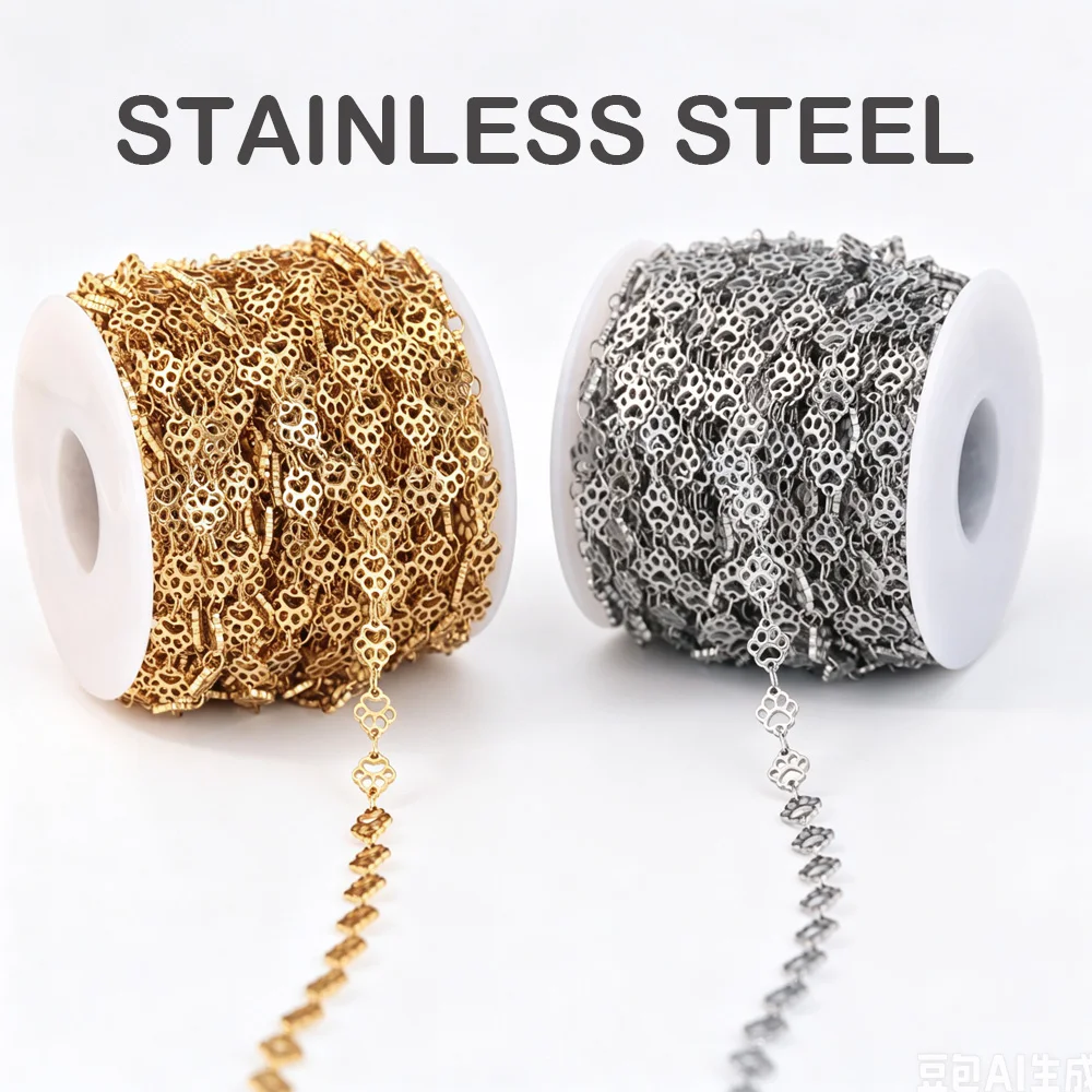 Dog or Cat Paw Print Chains Stainless Steel Material with PVD Coating Processing Chain Findings for Permanent Chain Supply