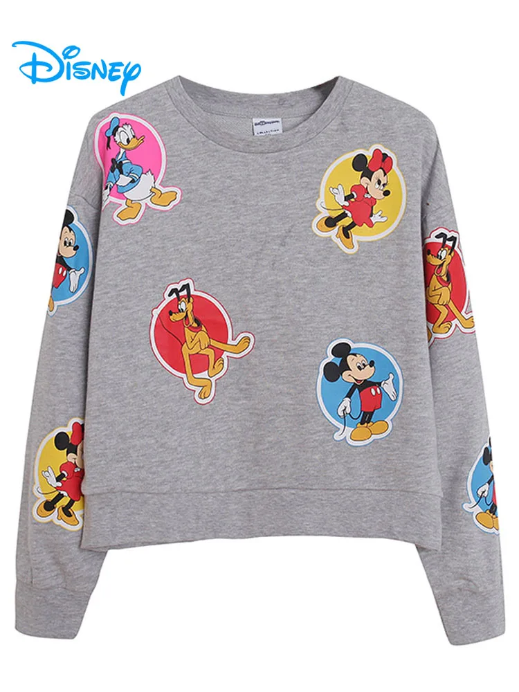 Disney Mickey Minnie Mouse Donald Duck Short Sweatshirt Women Cartoon Jumper Female Casual O Neck Pullover Tops Femme Streetwear