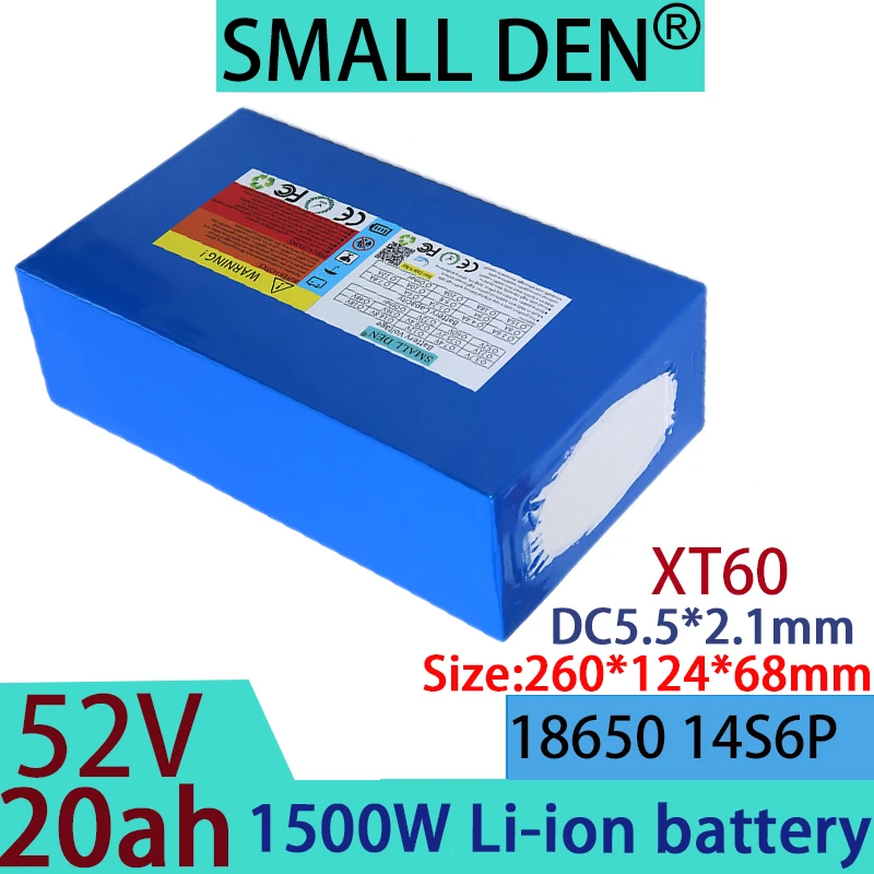 52V 20ah 18650 14S6P lithium-ion battery pack 1500W electric tool battery outdoor backup battery, with 30A BMS off-road vehicle