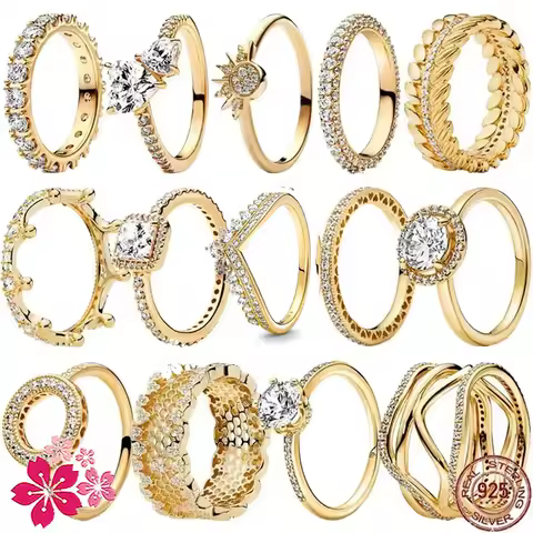 High quality 925 sterling silver gold ring hot selling luxury heart-shaped crown circular zircon ring women's charm jewelry gift