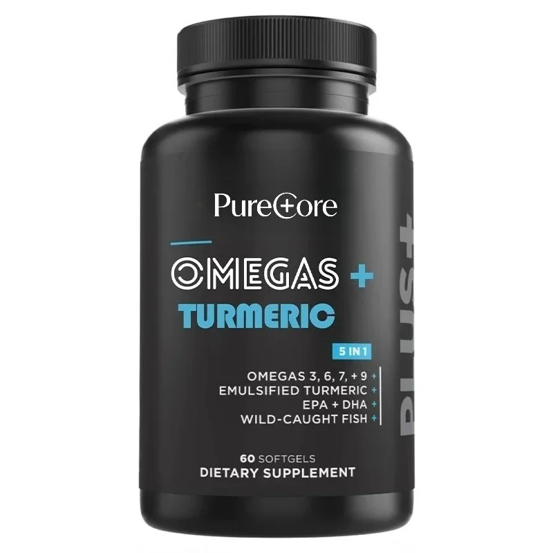 Omega 3 6 9 Plus Turmeric and Curcumin Supplements, 60 Soft Capsules (EPA and DHA), Joint and Metabolism