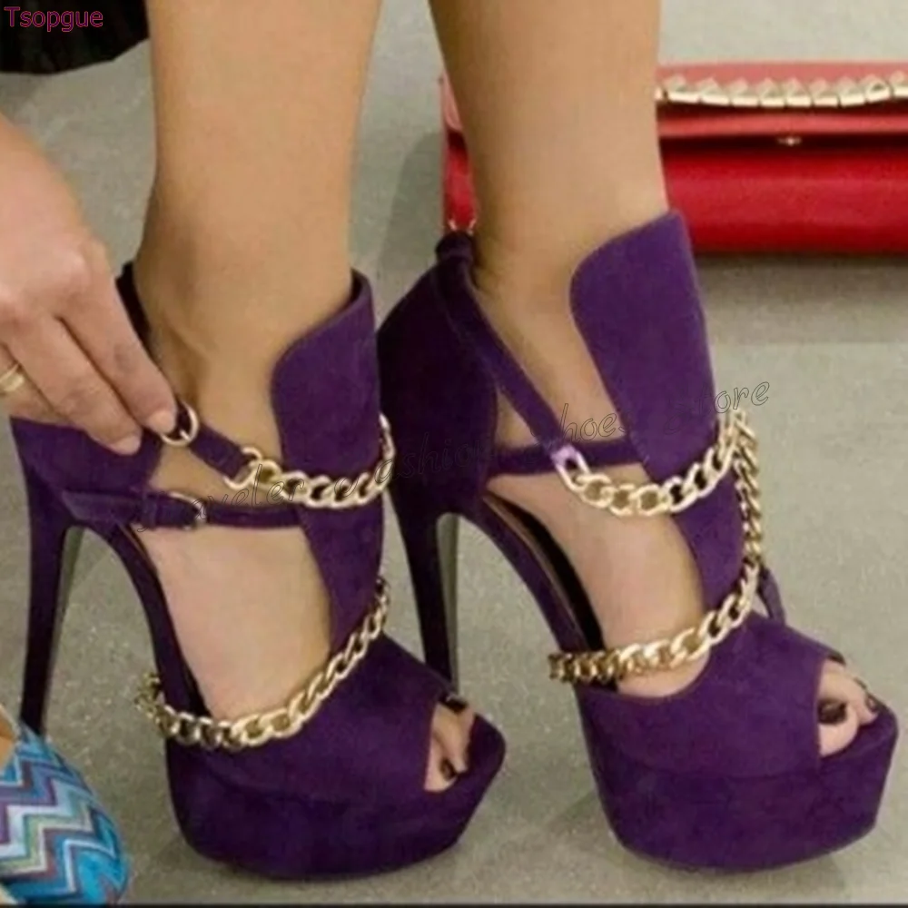 

Purple Chain Decor Peep Toe Platform Pumps Stilettos High Heels High Heel Shoes for Women Heels 2024 New Zapatos Para Mujere