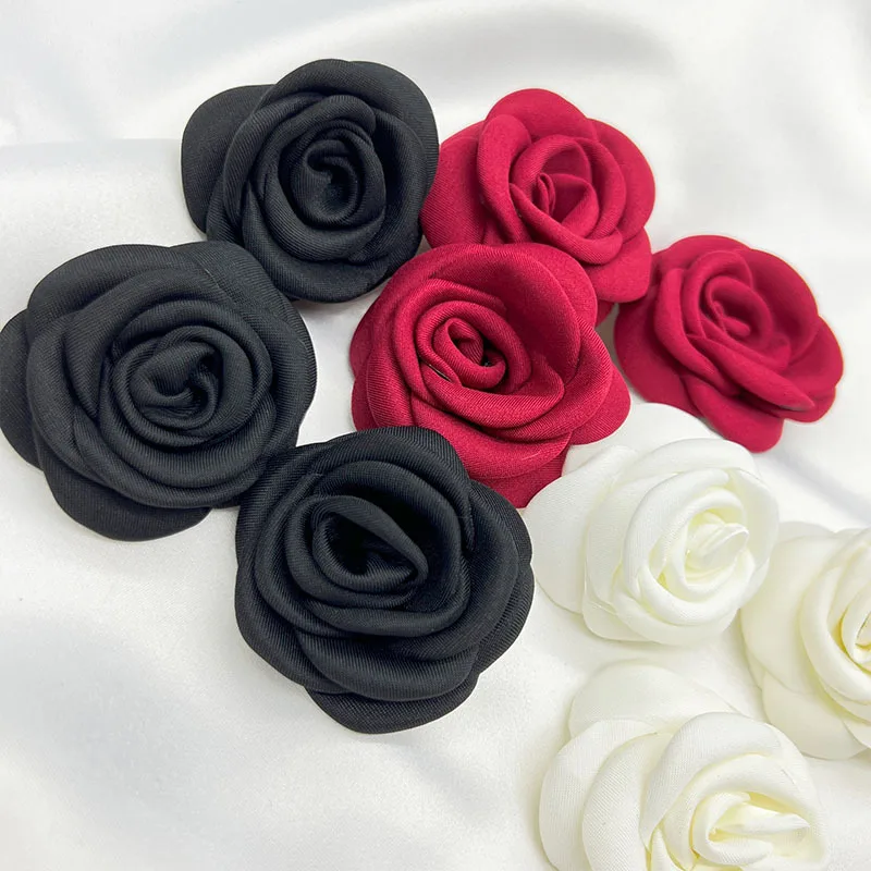 5pcs 5CM Black Red Ivory Soft Fabric Rose Flower For Wedding Dress Home DIY Hats Shoes Clothing Decoration