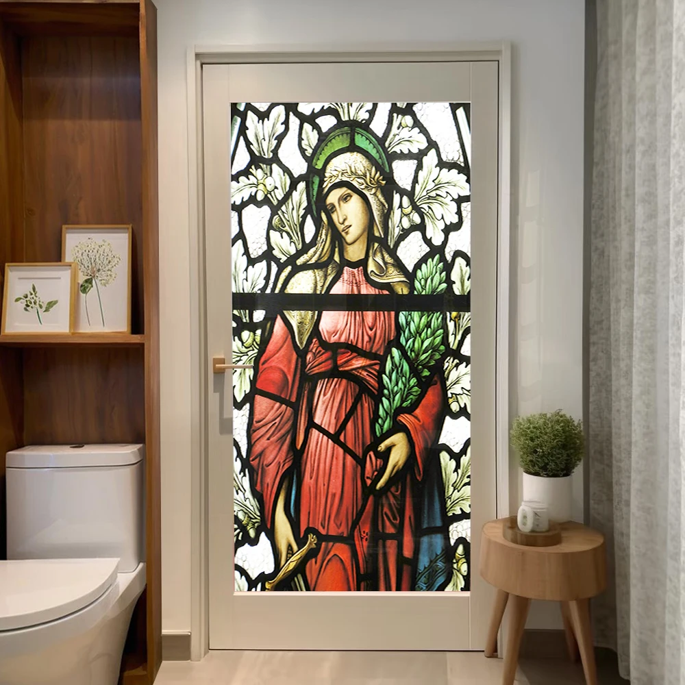 Church Stained Glass Decals Window Film Privacy Heat Insulation and Anti UV Blocking Static Cling Window Sticker for Home J70