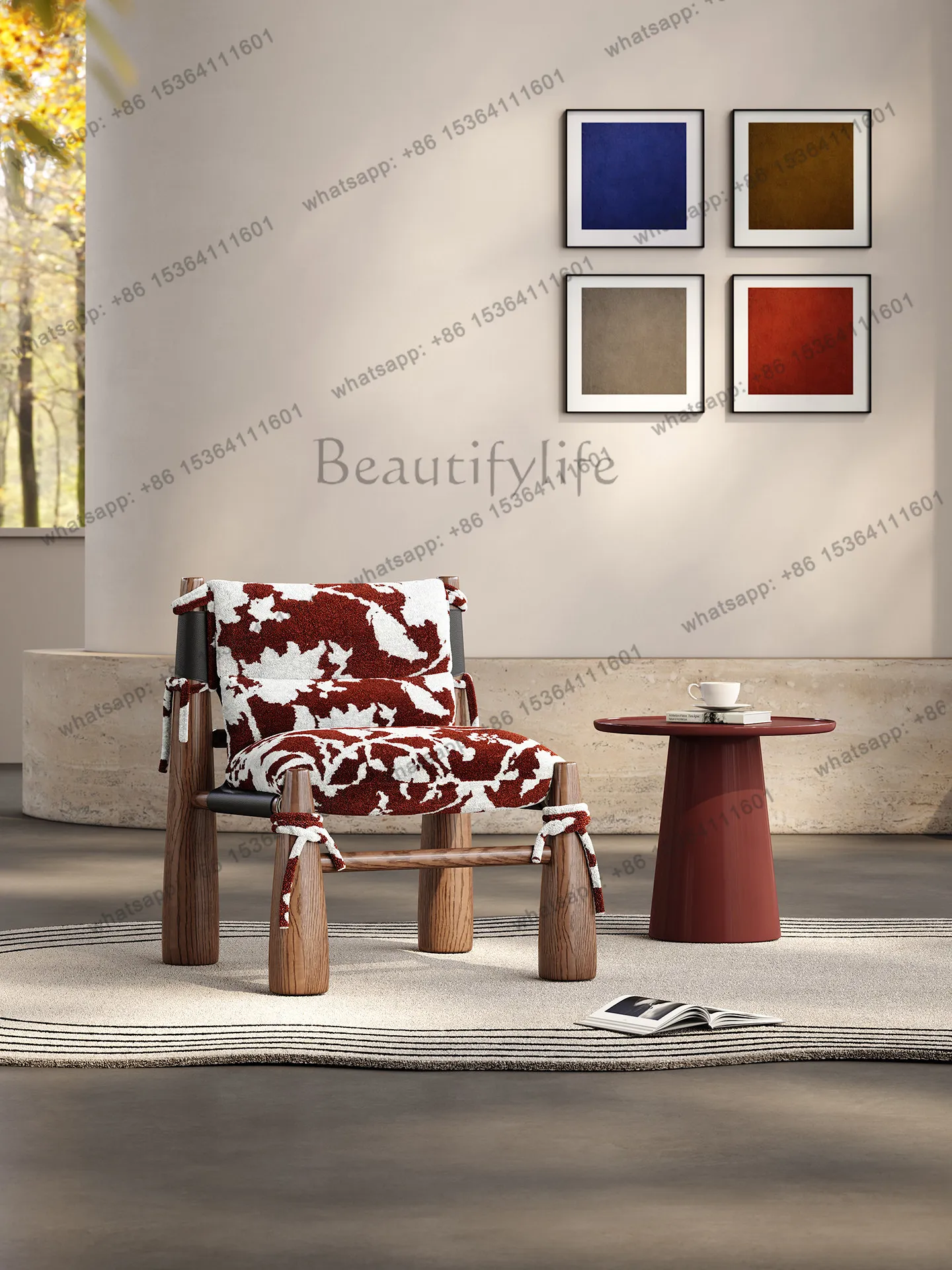 Medieval style designer baseball chair living room home fabric high-end walnut solid wood single sofa chair