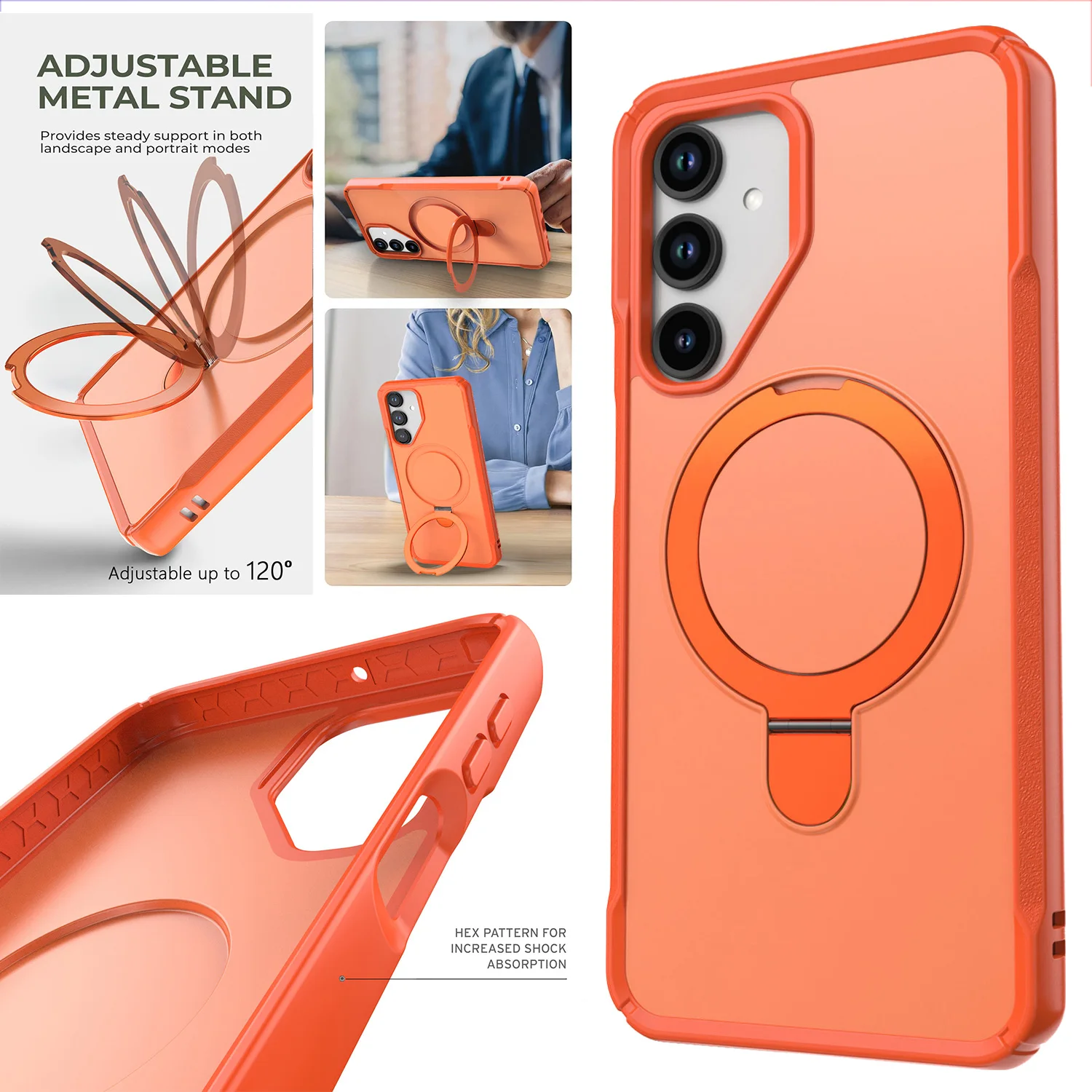 

Orange For Samsung Galaxy A16 5G Case Magnetic Shockproof Protective Hybrid Rugged Ring Kickstand Cover