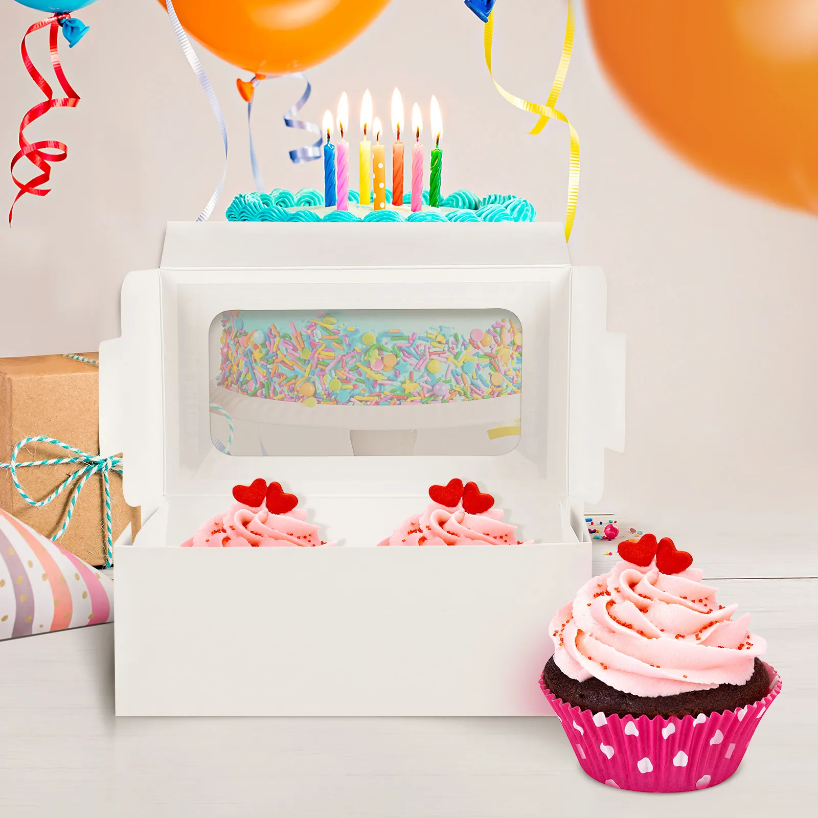 10Pcs Cake Packaging Boxes Transparent Window Easy Assemble Bakery Box Cupcake Container Muffins Pastries Display Box