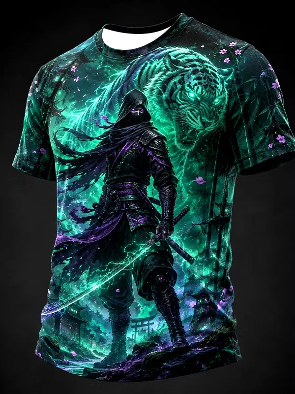 2027 Summer Men's Best-selling Japanese Samurai Culture Printed 3D Pattern Moisture-Wicking Family Version Casual T-Shirt Top